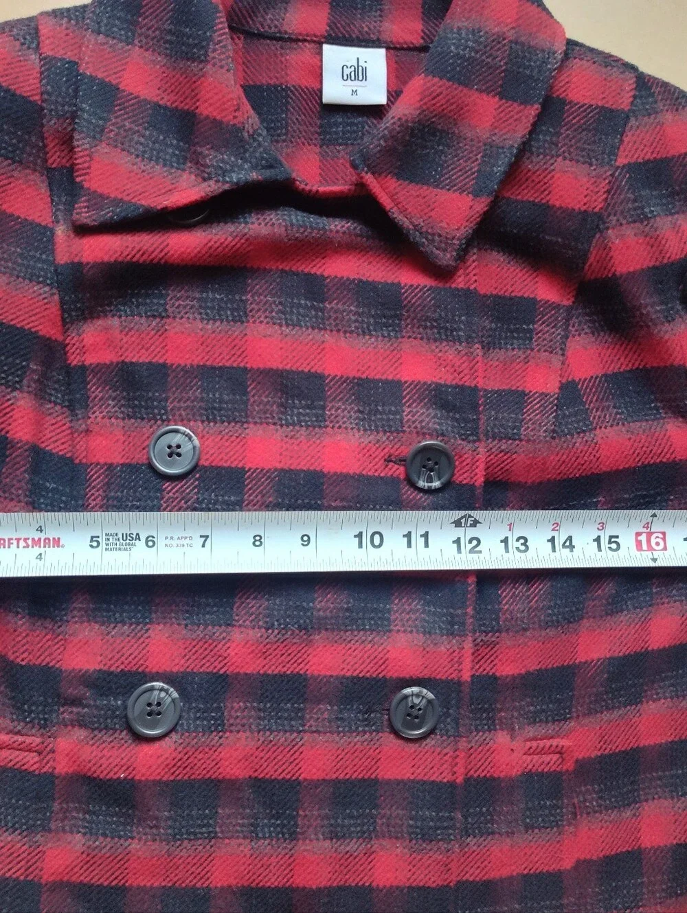 Cabi 3852 Snow Valley Red Plaid Jacket Coat size Medium Peacoat